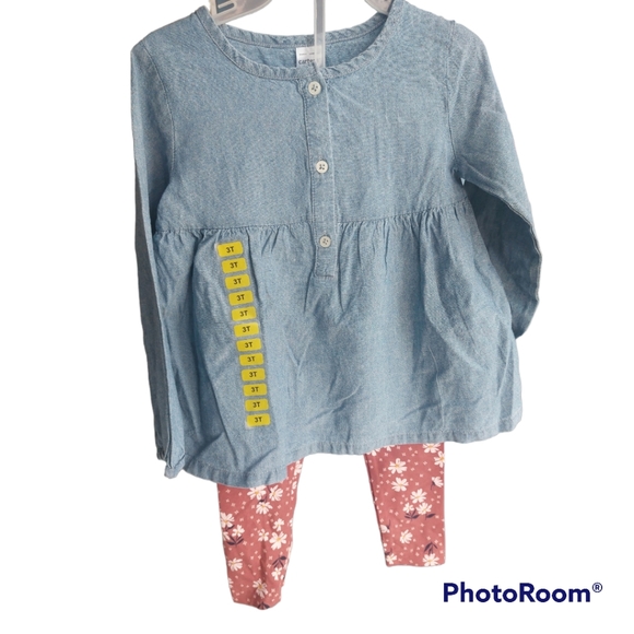 2/$30 2-piece Carter Girls Set Blue Blouse + Pink flower Leggins - Picture 1 of 5